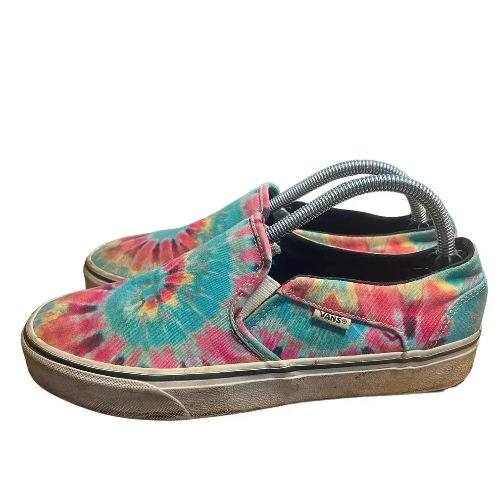 Vans Asher Slip-On Sneaker Women’s 9.5 Canvas Rainbow Tie Dye Multicolor‎